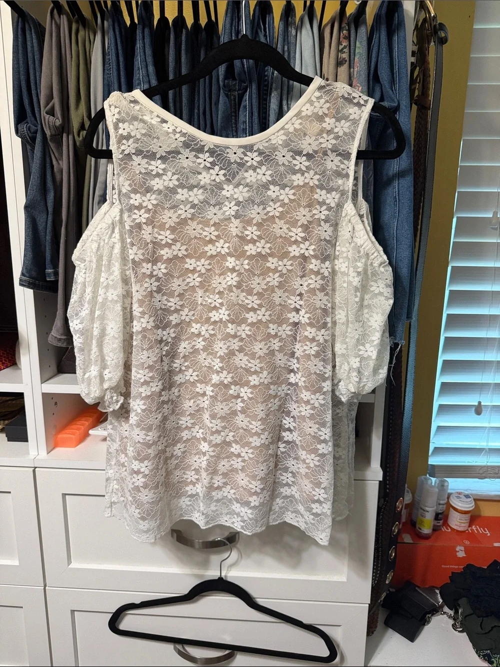 Women's White Lace Cold-Shoulder Top